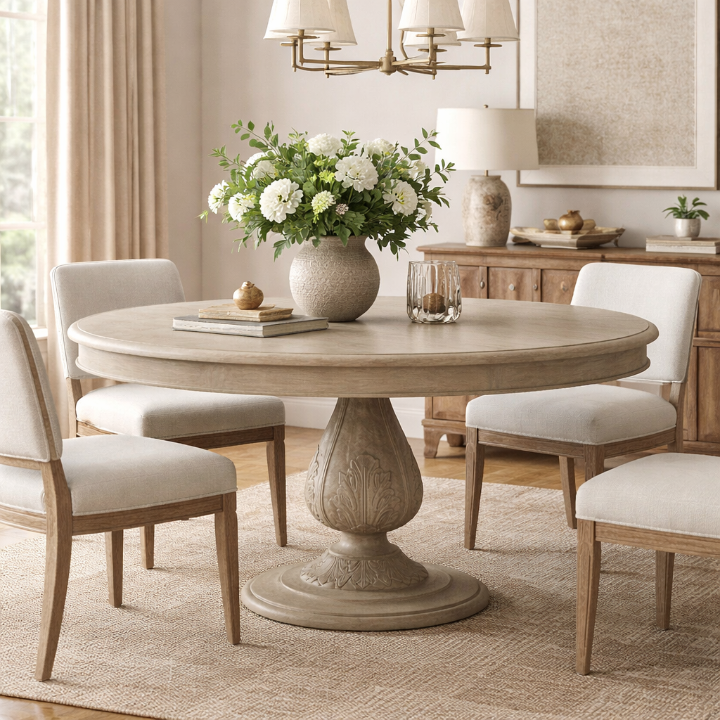 Rustic Light Wood 150cm Round Acorn Dining Table