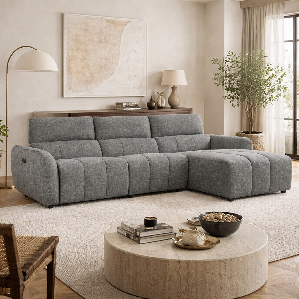 Turin Electric Recliner Sofa Charcoal Right Hand Corner