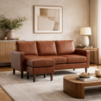 Model 46 - Reversible Chaise Sofa Faux Leather Tan