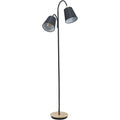 Juna Black Metal and Natural Wood Two Head Floor Lamp