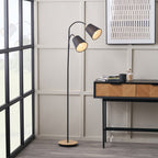 Juna Black Metal and Natural Wood Two Head Floor Lamp