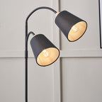 Juna Black Metal and Natural Wood Two Head Floor Lamp