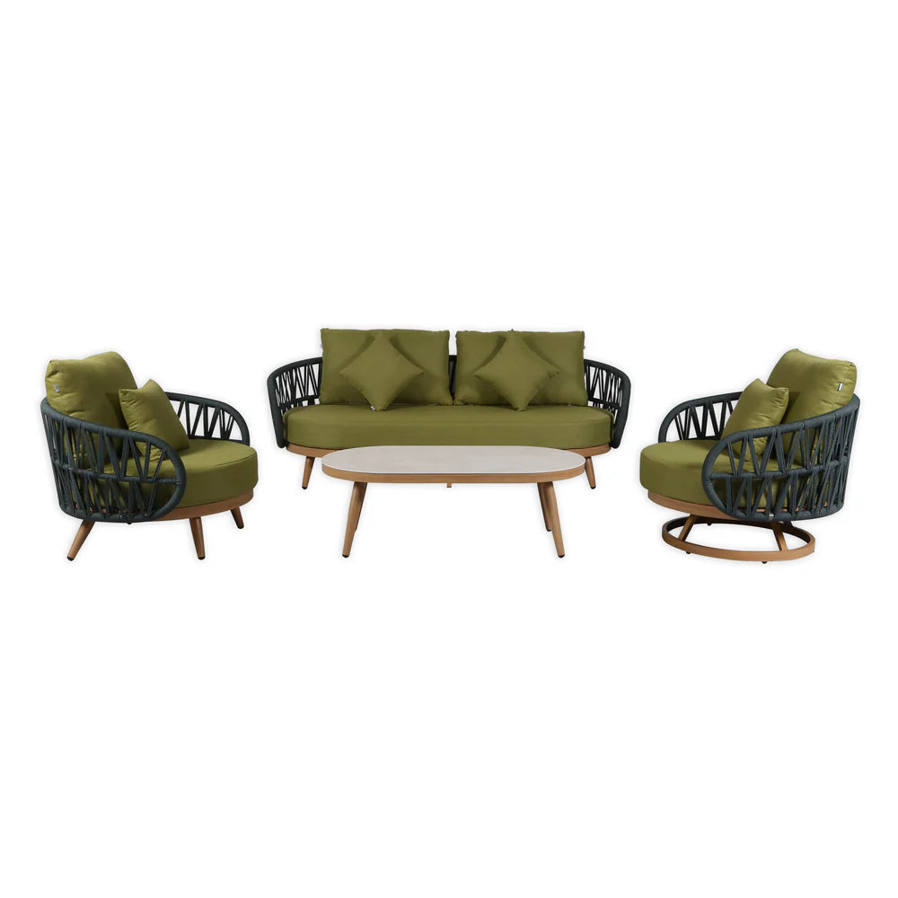 Luna Range Olive Green & Anthracite Rope Sofa Set | Premium Outdoor Lounge Furniture