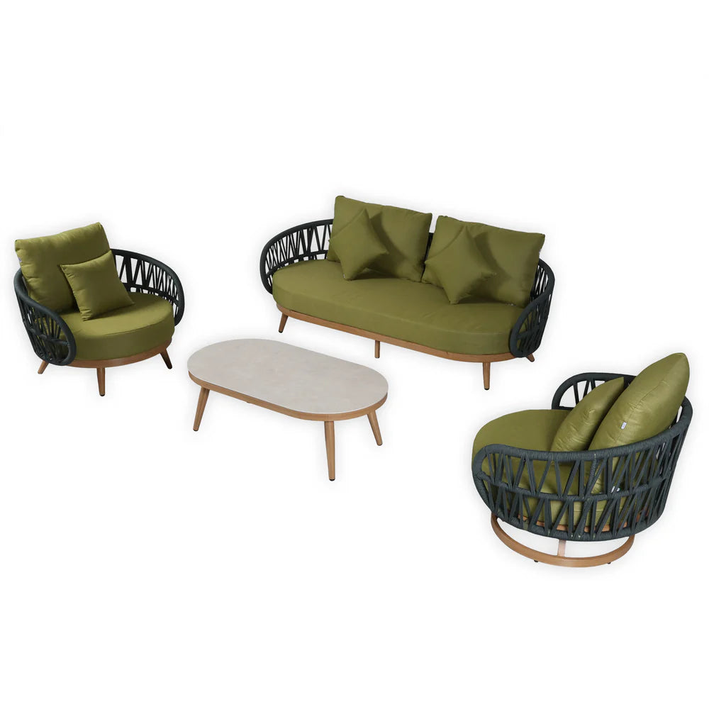 Luna Range Olive Green & Anthracite Rope Sofa Set | Premium Outdoor Lounge Furniture