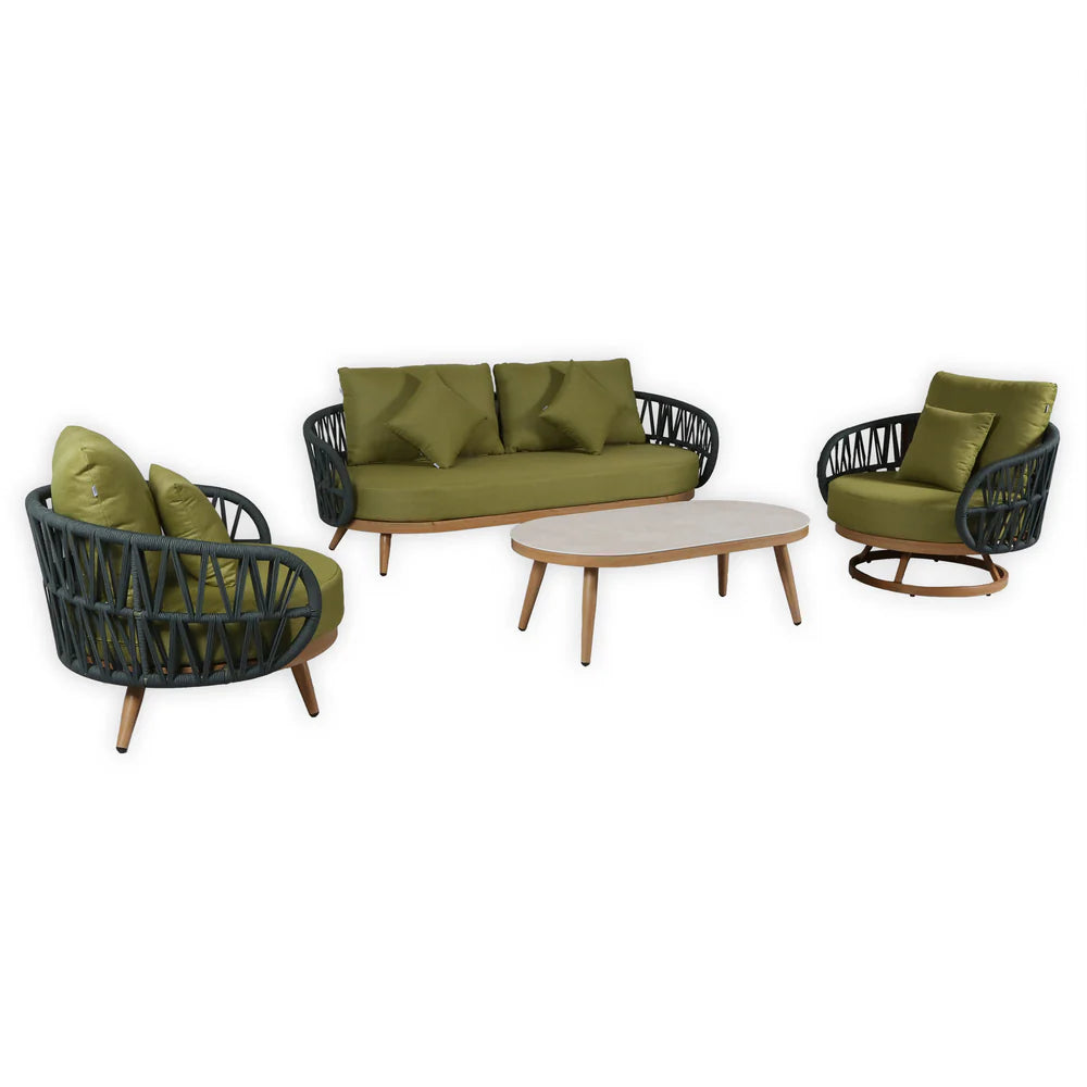 Luna Range Olive Green & Anthracite Rope Sofa Set | Premium Outdoor Lounge Furniture