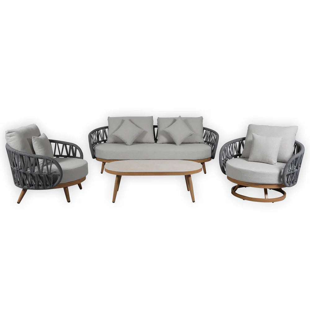 Luna Range White & Anthracite Rope Sofa Set | Premium Outdoor Lounge Furniture