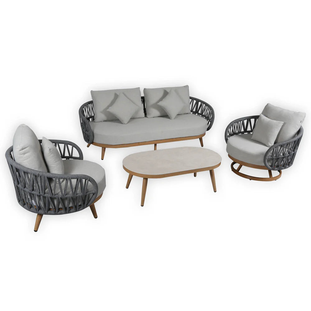 Luna Range White & Anthracite Rope Sofa Set | Premium Outdoor Lounge Furniture