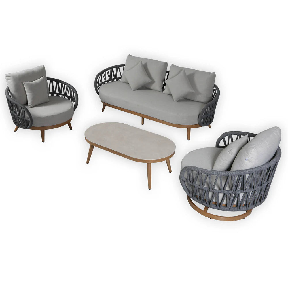 Luna Range White & Anthracite Rope Sofa Set | Premium Outdoor Lounge Furniture
