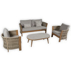 Orion Range Natural Rope & Wood-Effect Aluminium Sofa Set | Premium Outdoor Lounge Furniture