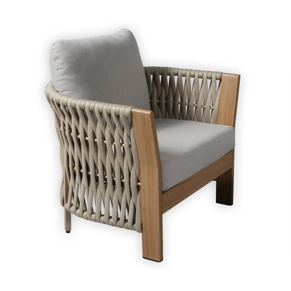 Orion Range Natural Rope & Wood-Effect Aluminium Sofa Set | Premium Outdoor Lounge Furniture