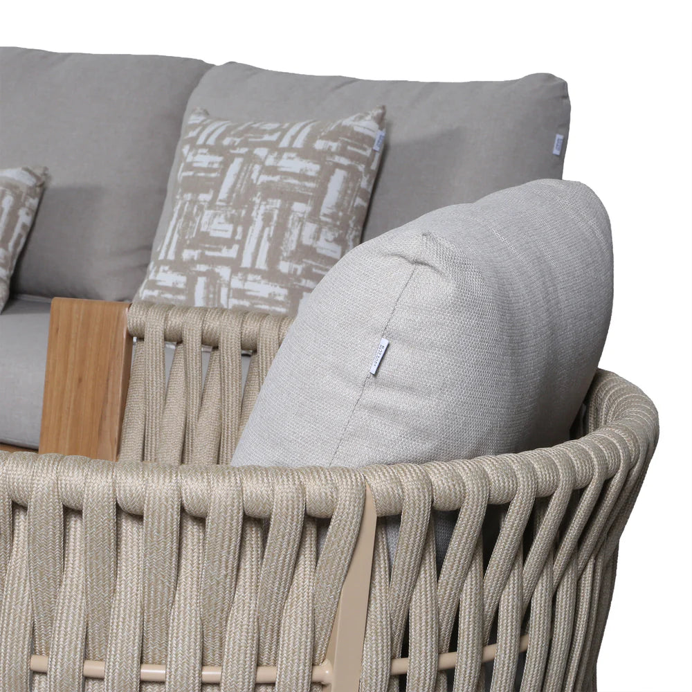 Orion Range Natural Rope & Wood-Effect Aluminium Sofa Set | Premium Outdoor Lounge Furniture