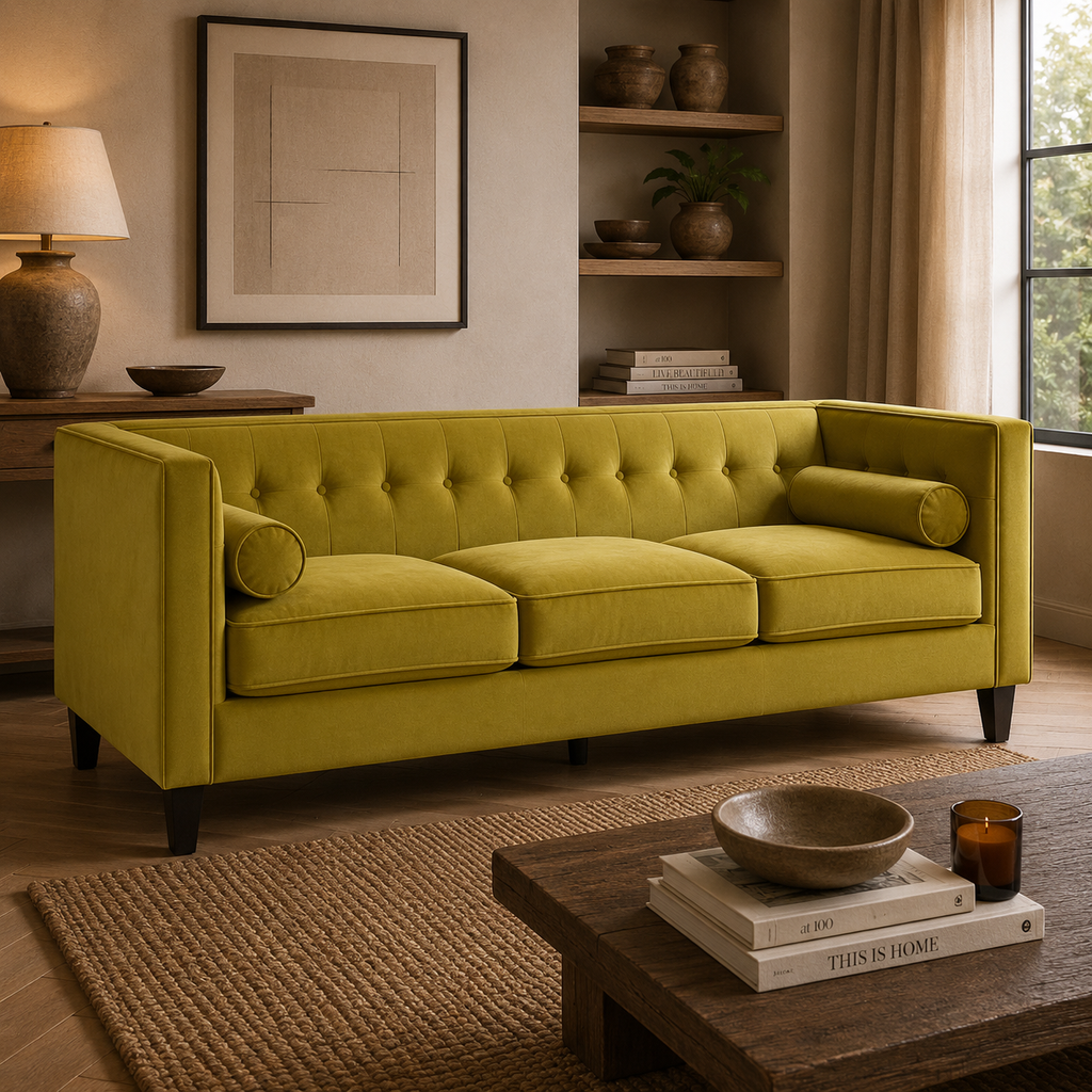 Helia Olive Velvet Sofa