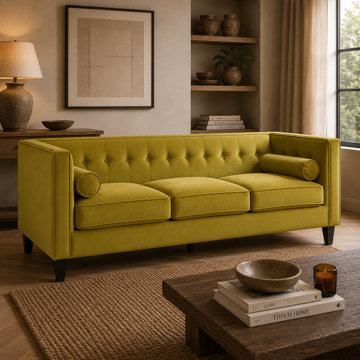 Helia Olive Velvet Sofa