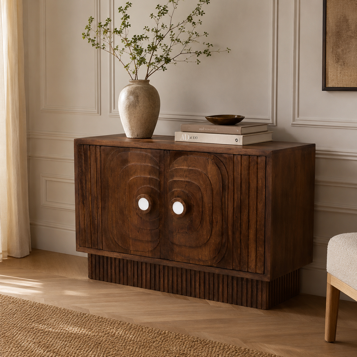 Sangar Two Door Mango Wood Carved Sideboard