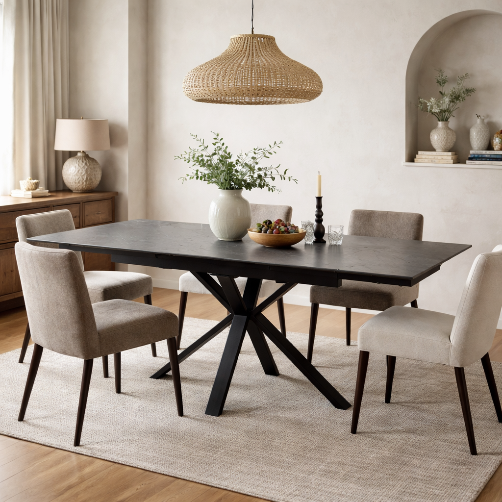 Amari Small Extending Table Grey Ceramic Marble