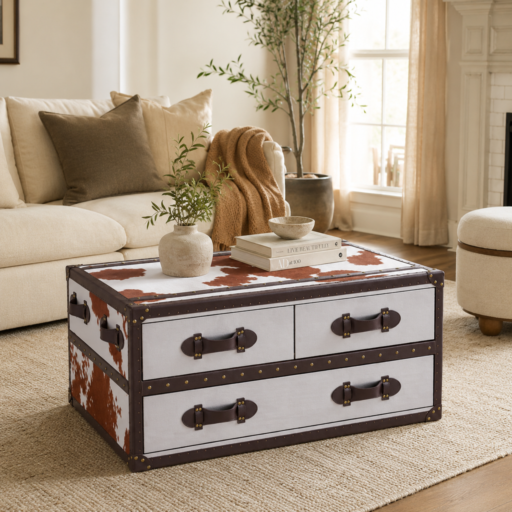 Kensington Townhouse Brown And White Genuine Cowhide Coffee Table