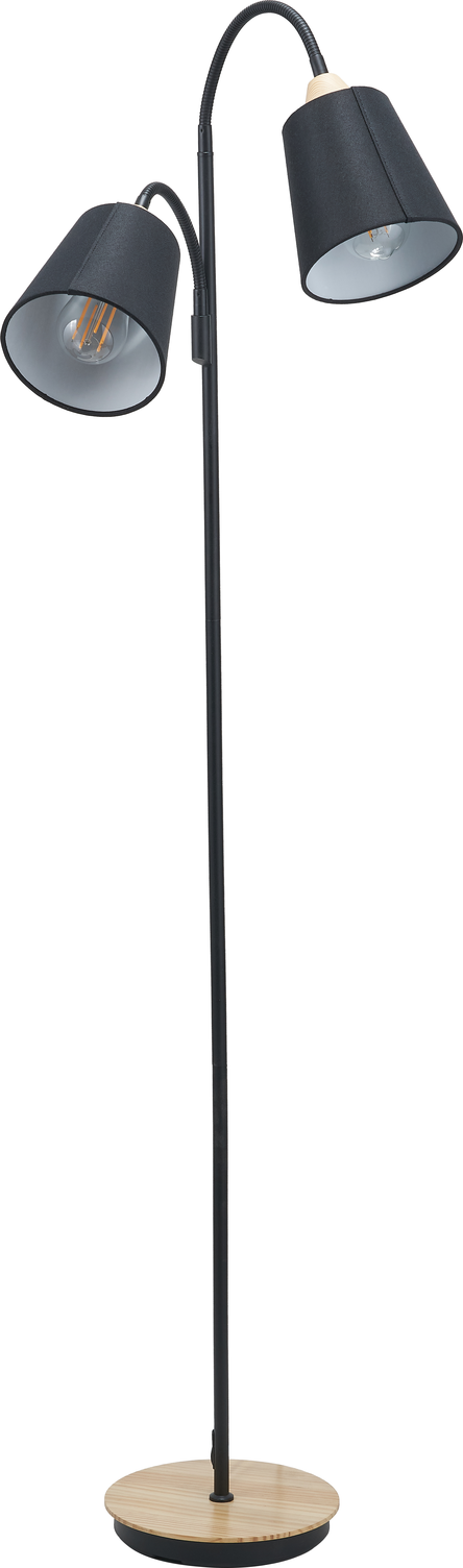Juna Black Metal and Natural Wood Two Head Floor Lamp