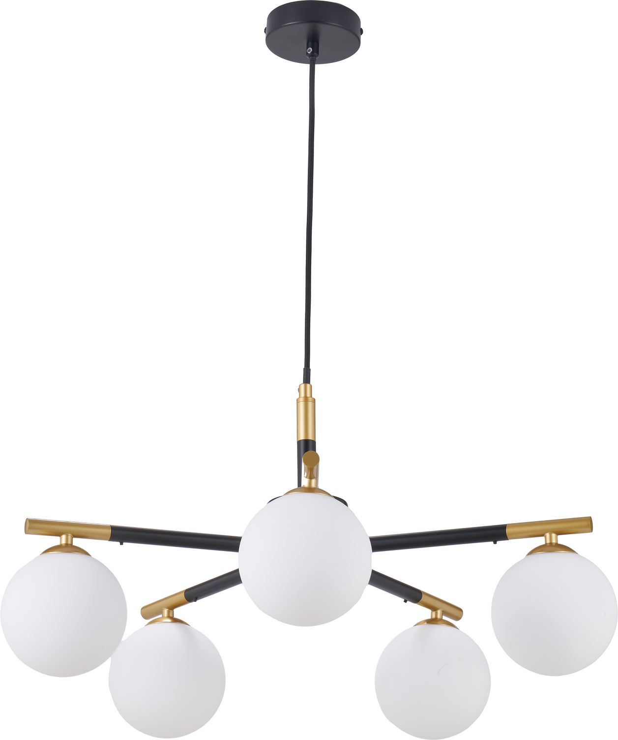 Wanda White Orb and Black Metal 5 Light Pendant