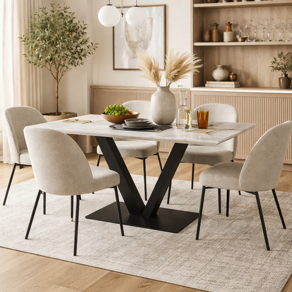 Alessia Ceramic Dining Table Grey Ceramic Marble