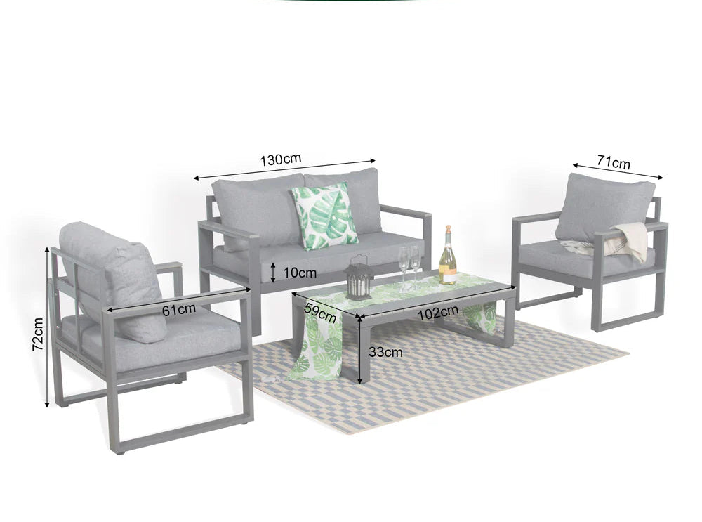 Dune Range Large Sofa Set Charcoal Aluminium Frame With Grey Cushions