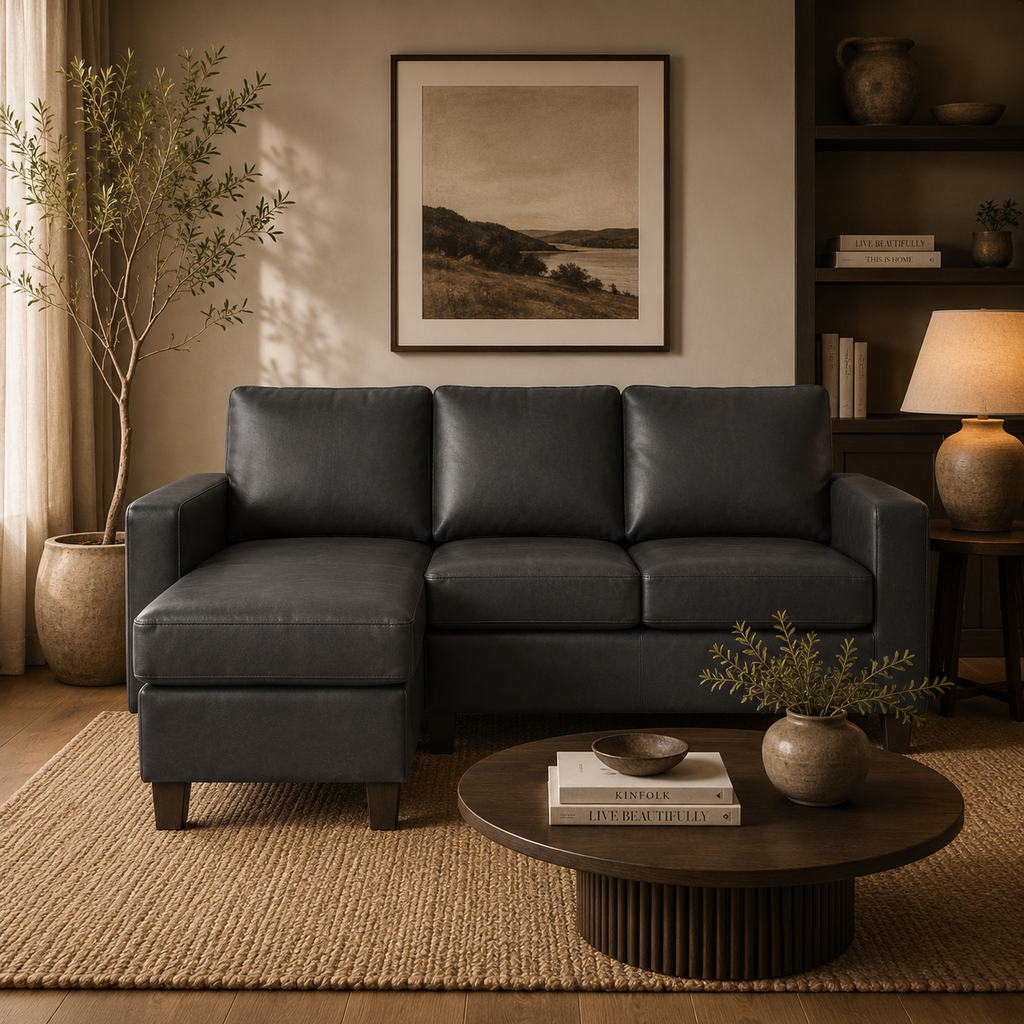 Model 28 - Reversible Chaise Sofa PU Black
