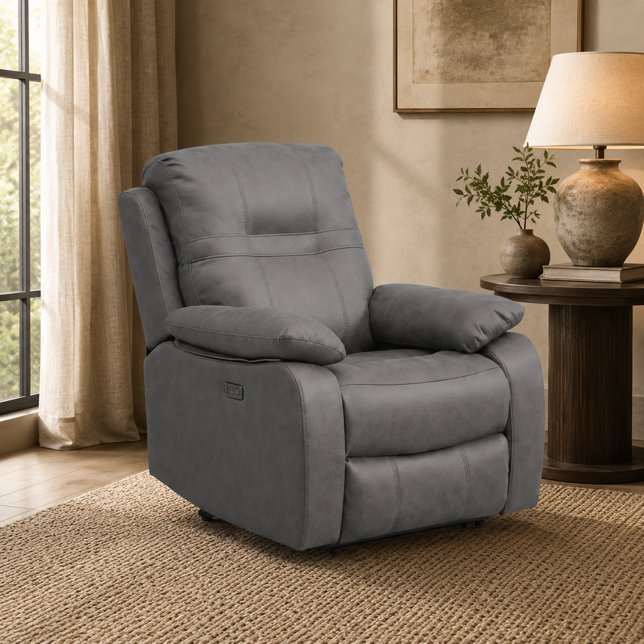 Jackson Grey Lay-Z-Boy Style Fabric Power Recliner Armchair