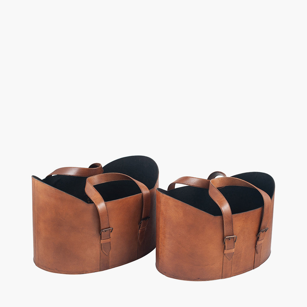 Alessio S/2 Vintage Brown Leather Handled Storage