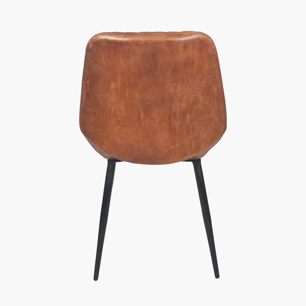 Angelo Vintage Brown Leather and Black Metal Retro Dining Chair