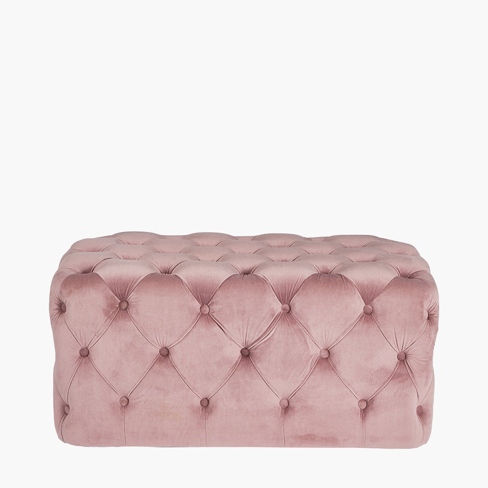 Seraphina Blush Pink Velvet Buttoned Rectangular Ottoman
