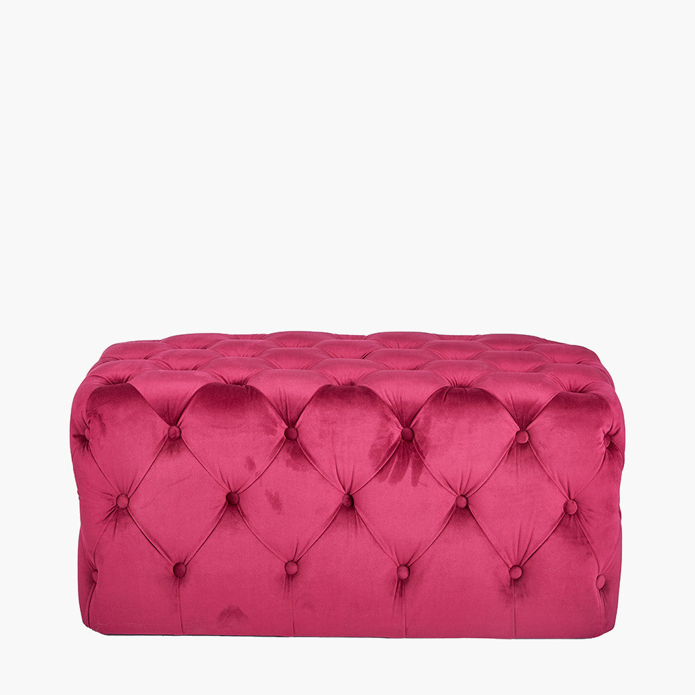 Seraphina Raspberry Velvet Buttoned Rectangular Ottoman