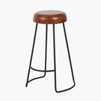 Cosimo Vintage Brown Leather and Black Metal Bar Stool
