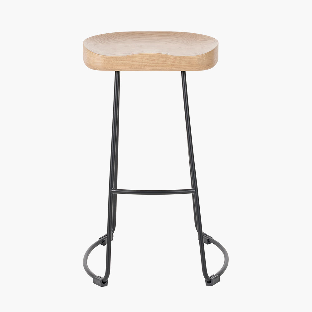 Laselle Ash Wood and Black Metal Bar Stool