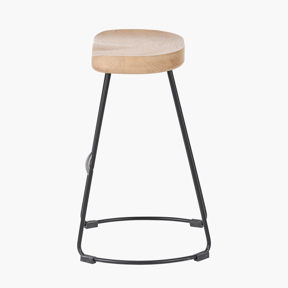 Laselle Ash Wood and Black Metal Bar Stool