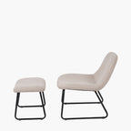 Chiara Natural Chenille and Black Metal Lounging Chair and Footstool