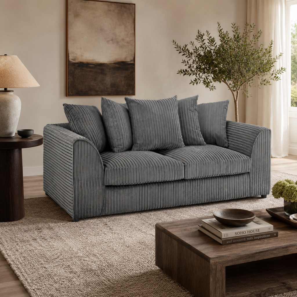 Harley Jumbo Sofa Grey 3 Seater