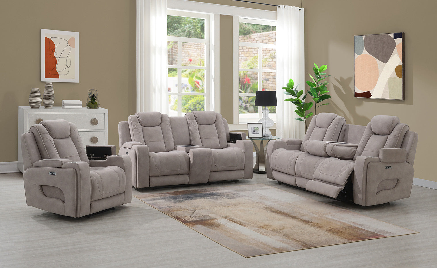 Jesper 3 Seater Sofa With Drop Down Table Oyster