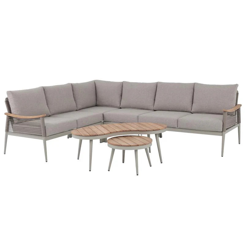 Berne Range Modular Corner Sofa Rope Set with 2 Coffee Tables with Teak Wood Top