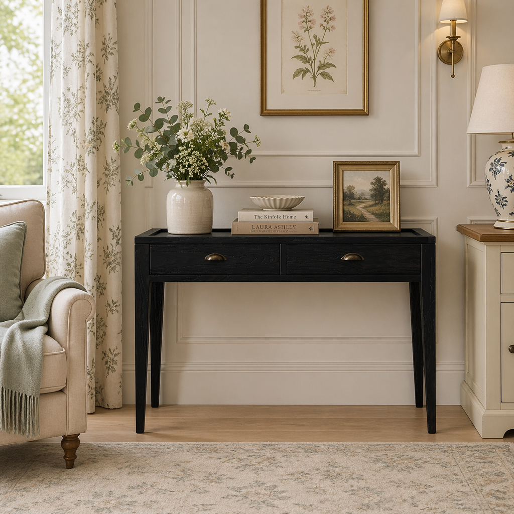 Elmhurst Black 2 Drawer Console Table