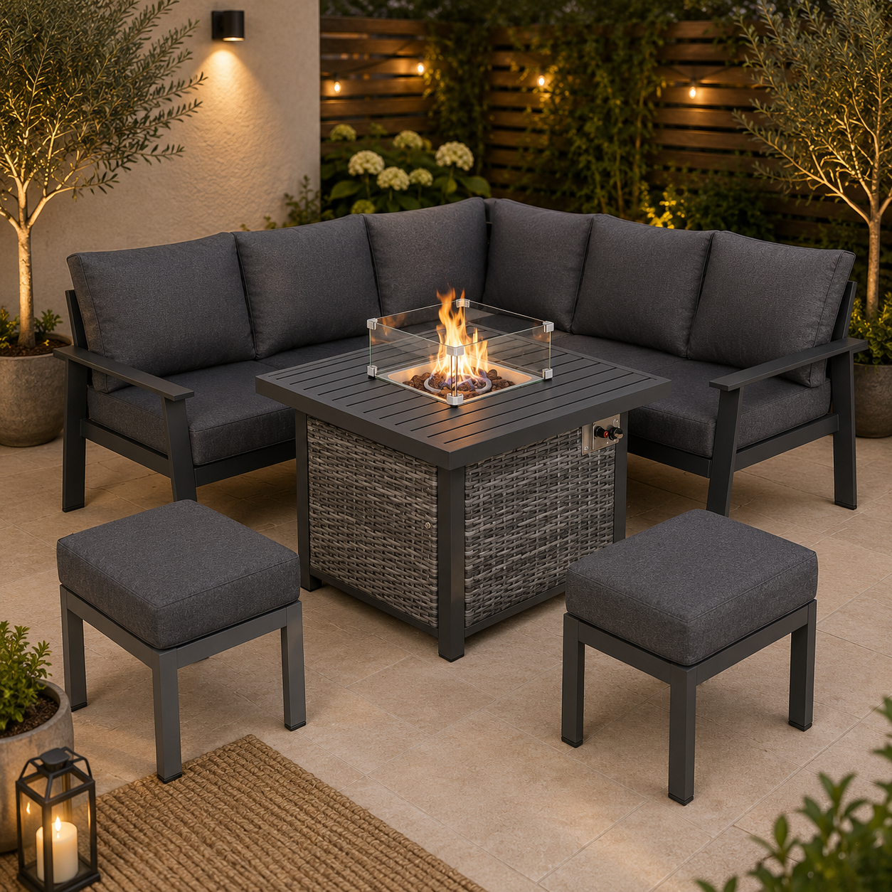 Titan Range Square Corner Sofa Set with Fire Pit Table