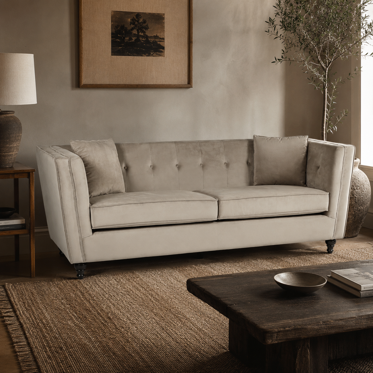 Ferris Mink Velvet 3 Seat Sofa