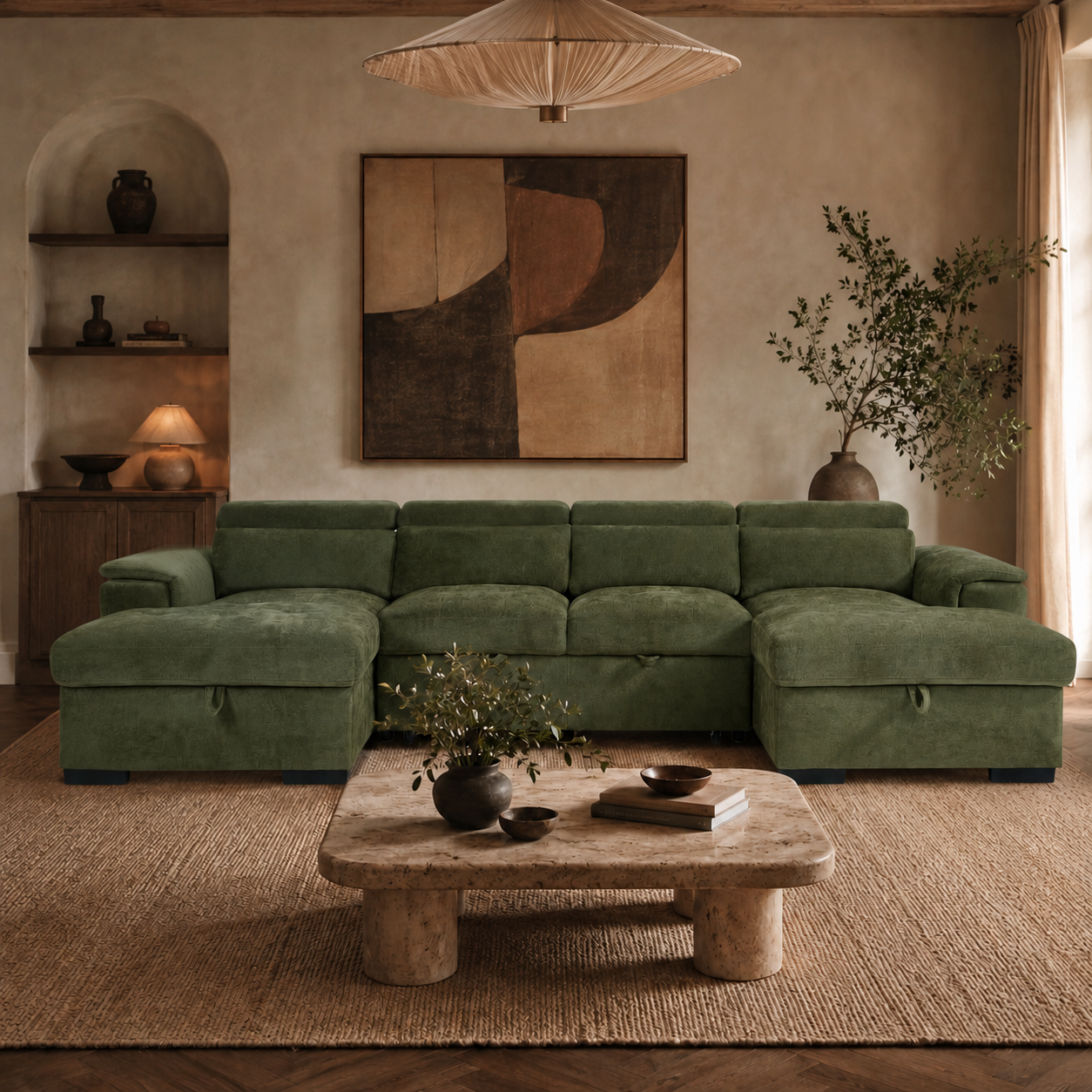 Alaya Sofabed Green U Shape Corner