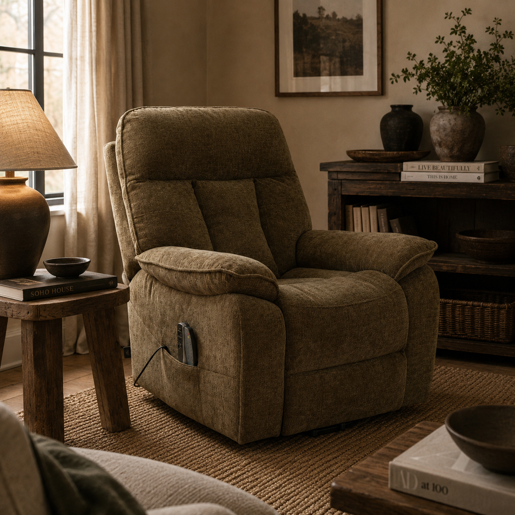 Cornwall Rise And Recline Chair With Massage And Heat Brown - Newsome | Argenta | Goodwood Style