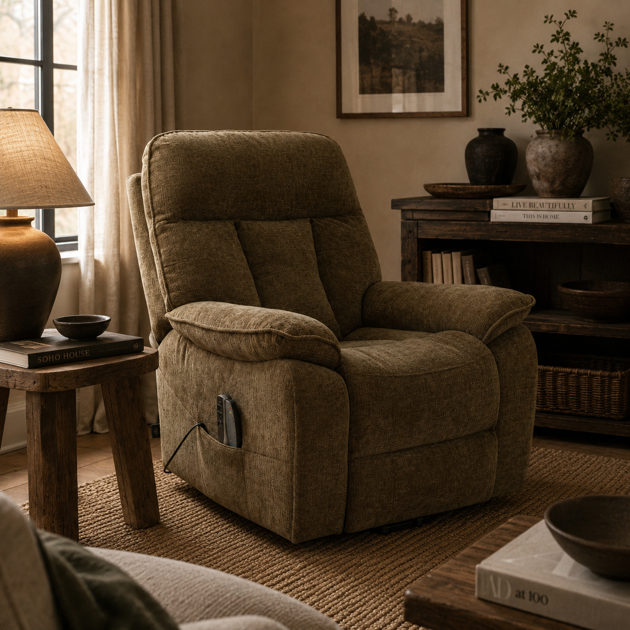 Cornwall Rise And Recline Chair With Massage And Heat Brown - Newsome | Argenta | Goodwood Style