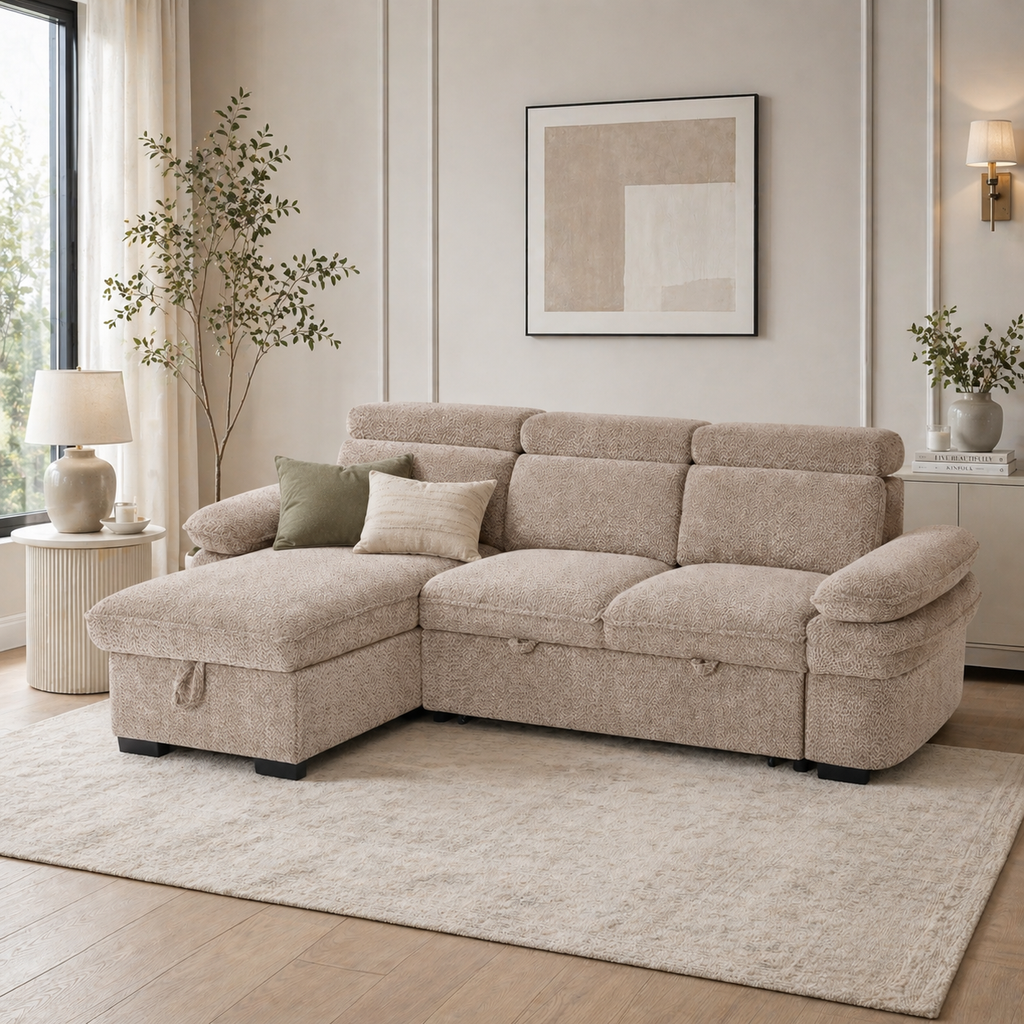 Hudson Sofabed Beige Universal Corner Sofa