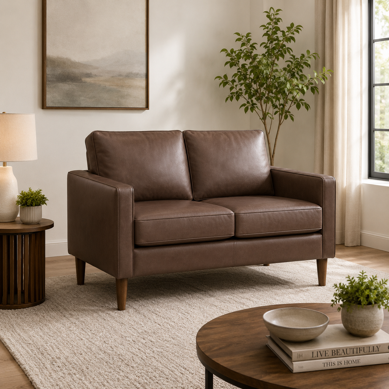 Model 46 - 2 Seater Sofa Faux Leather Brown