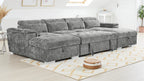 Alaya Large Grey U Shape Sofabed with Storage and Adjustable Headrests