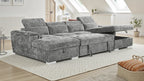 Alaya Large Grey U Shape Sofabed with Storage and Adjustable Headrests