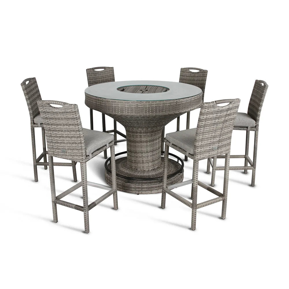 Cambridge Aluminium frame Round Bar Set with Ice Bucket in Stone Browne Grey Weave