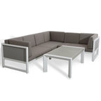 Roma Range Right Hand Corner Sofa Set in white Aluminium Frame with Grey Cushions