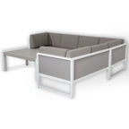 Roma Range Right Hand Corner Sofa Set in white Aluminium Frame with Grey Cushions